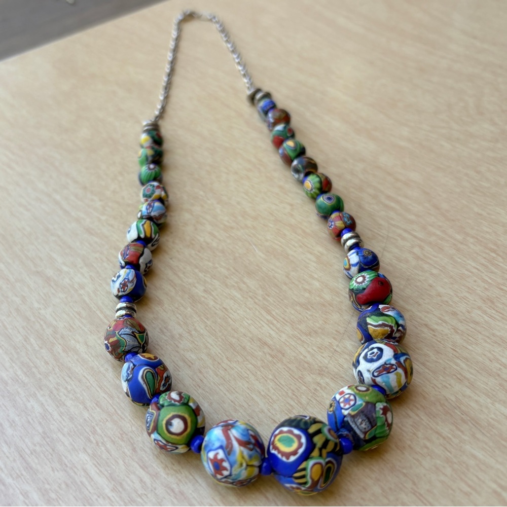 Venetian Vintage Millefiori Matte Glass Trade Bead Necklace